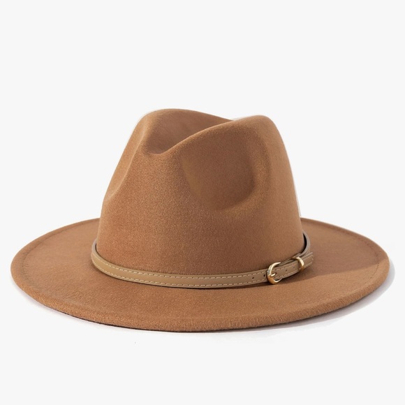 lisianthus Accessories - Lisianthus Women Classic Felt Fedora Wide Brim Hat with Belt Buckle